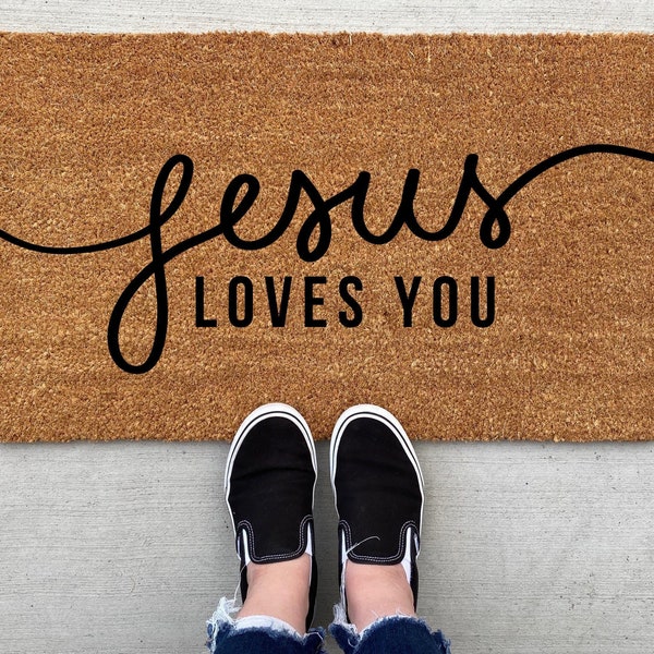 Jesus Loves You doormat, Easter Doormat, Jesus, spring decor, personalized doormat, funny doormat, welcome mat, front mat, Jesus decor