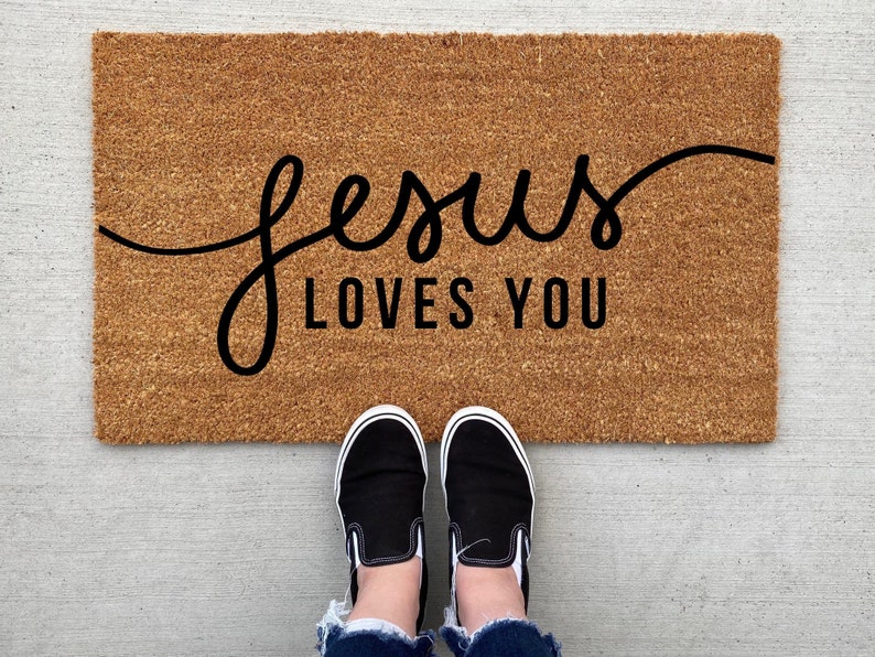 Jesus Loves You doormat, Easter Doormat, Jesus, spring decor, personalized doormat, funny doormat, welcome mat, front mat, Jesus decor image 1