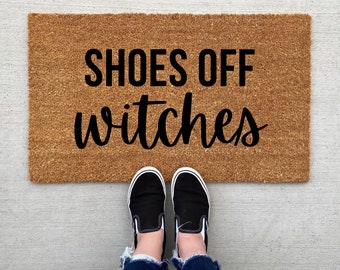 Shoes Off Withces doormat, Halloween Doormat, pumpkin, fall decor, personalized doormat, funny doormat, welcome mat, front doormat, fall