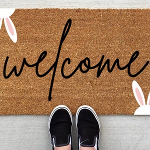 Easter Bunny Welcome doormat, Easter Doormat, Jesus, spring decor, personalized doormat, funny doormat, welcome mat, front doormat, bunny image 1