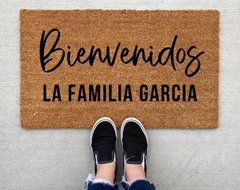 Bienvenidos Personalizado Familia Bienvenido Doormat, decoración del hogar, felpudo personalizado, alfombra de bienvenida, bienvenida, alfombra de puerta principal, felpudo de bienvenida