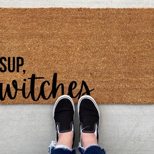 Sup Witches Halloween doormat, Halloween Doormat, pumpkin, fall decor, personalized doormat, funny doormat, welcome mat, front doormat, fall