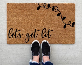 Let's Get Lit Christmas doormat, Christmas decor, personalized doormat, funny doormat, welcome mat, front doormat, winter decor