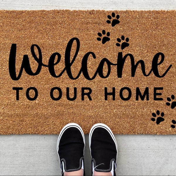 Dog Paws Doormat,  Welcome To Our Home, Dog Doormat, Funny Doormat, Gifts for Dog Lover, Housewarming Gift, Welcome Doormat,  Welcome Mat