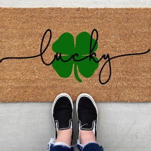 Lucky St. Patrick's Day doormat, Easter Doormat, Jesus, spring decor, personalized doormat, funny doormat, welcome mat, front doormat, bunny