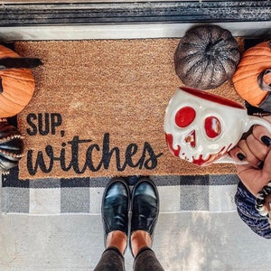 Sup Witches Halloween doormat, Halloween Doormat, pumpkin, fall decor, personalized doormat, funny doormat, welcome mat, front doormat, fall