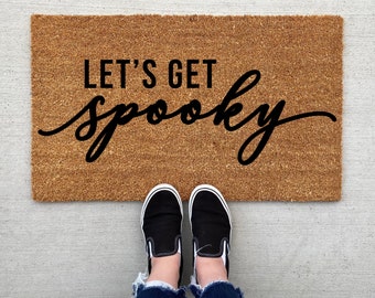 Let's Get Spooky Halloween doormat, pumpkin, fall decor, personalized doormat, pumpkin doormat, welcome mat, front door mat, fall y'all