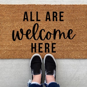 All Are Welcome Here Doormat, Gay Pride Doormat, Love Is Love, LGBT Pride, Outdoor Doormat, Front Doormat, Welcome Mat, Gay AF, Door Mat image 1