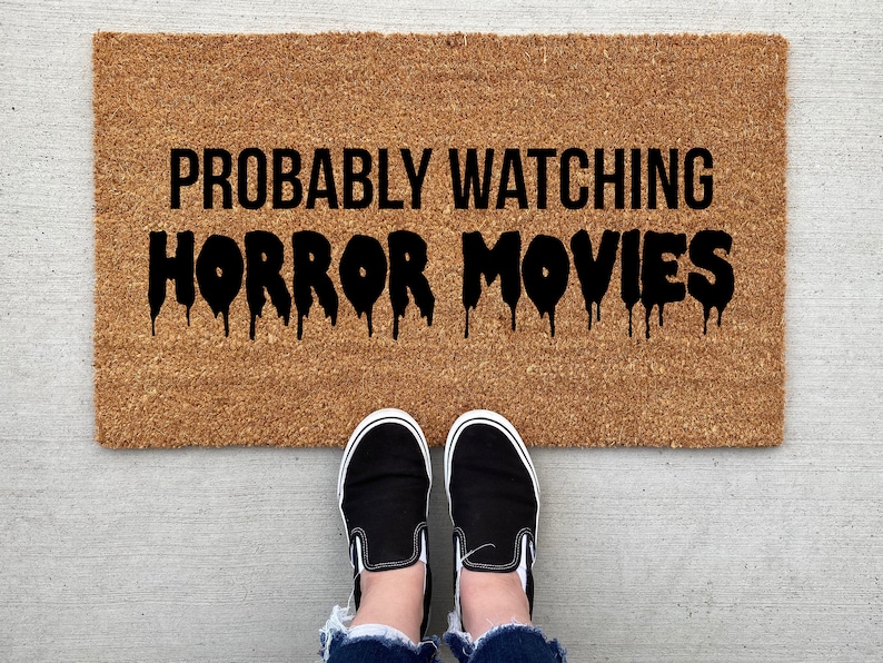 Probably Watching Horror Movies Halloween doormat, Halloween Doormat, pumpkin, fall decor, personalized doormat, funny doormat, welcome mat image 1