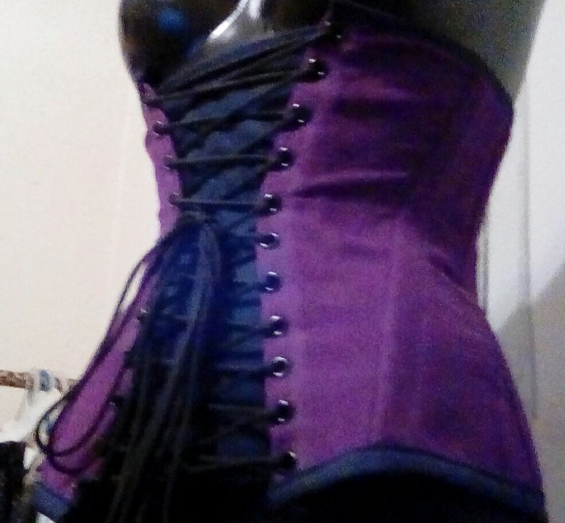 Purple Coutil Herring bone Corset Front Lacing Under bust Style Corset Tight lacing Waist Training