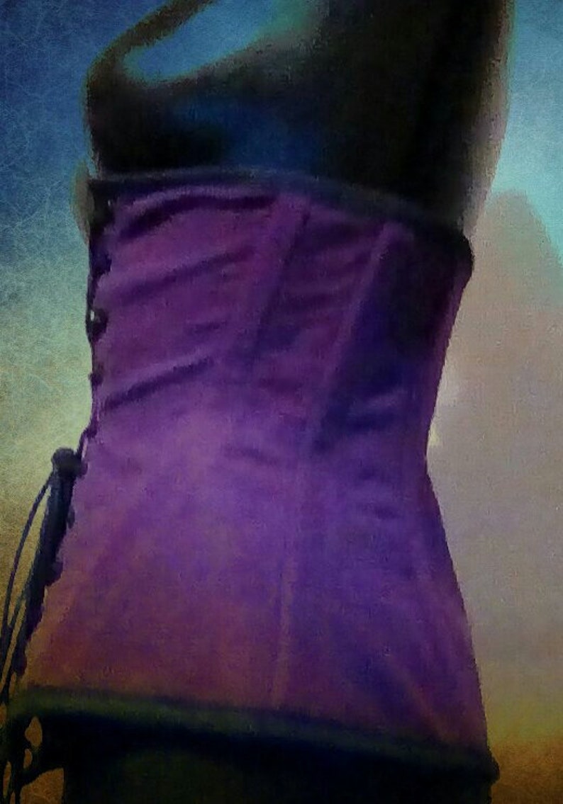 Purple Coutil Herring bone Corset Front Lacing Under bust Style Corset Tight lacing Waist Training