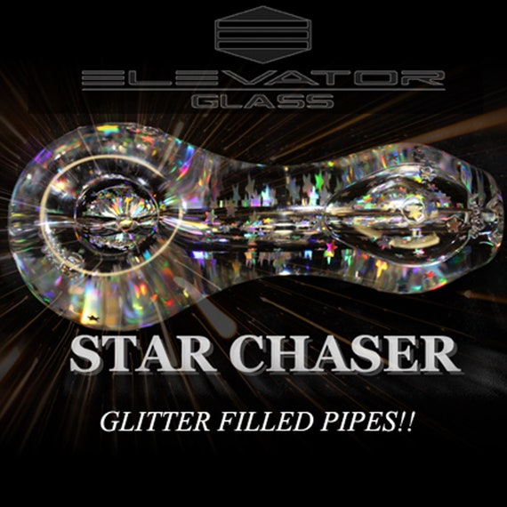 Glitter Filled Glass Chill Pipe: Star Chaser, Glow in the Dark