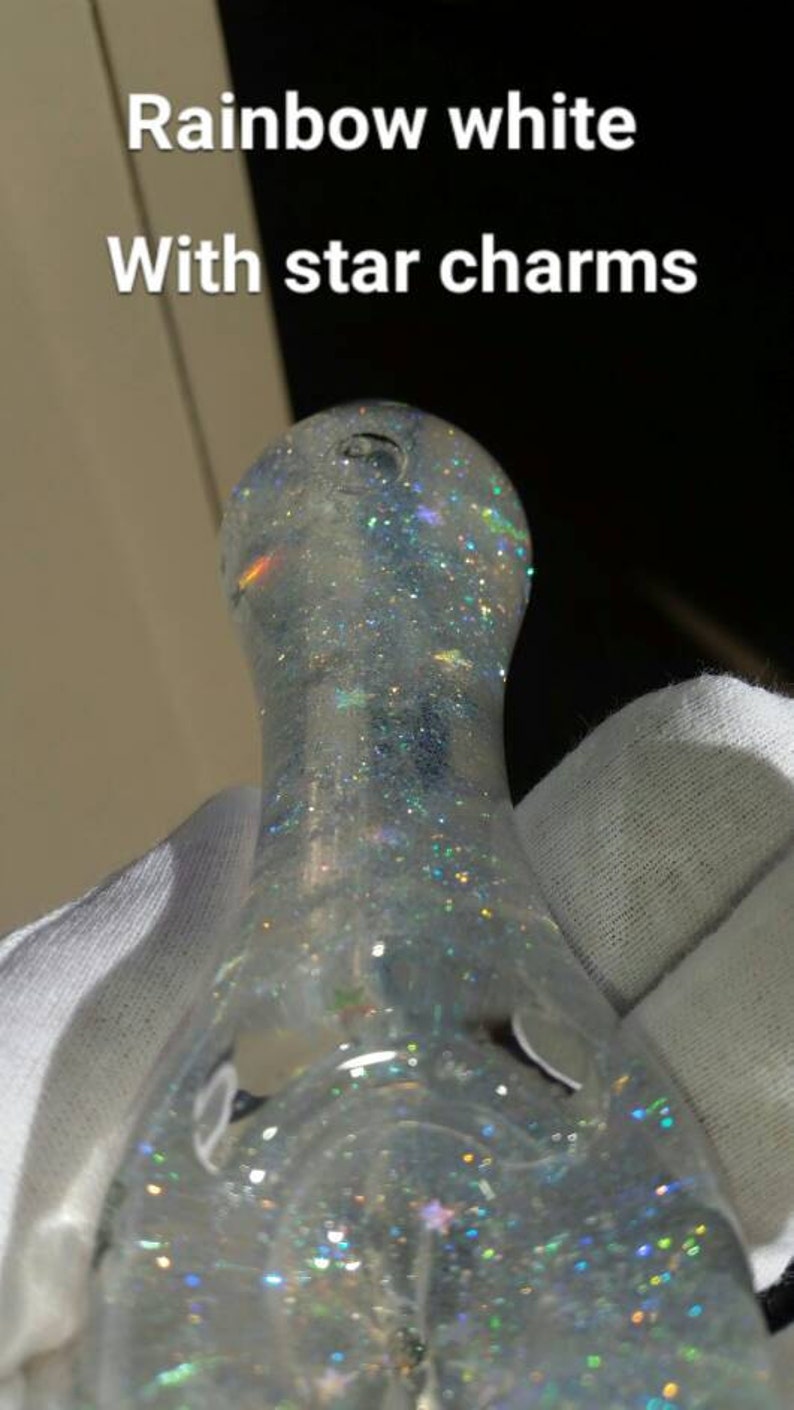 Custom Glitter Filled Pipe Glass Snow Globe Glow in the Dark Elevator Glass Chill Pipe Smoking Pipe Girly Pink Purple Hempleaf Stargazer image 9