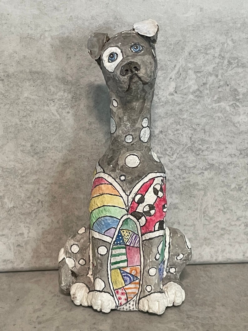 Gray Dog Made From Paper Mache and Tabasco Bottle Etsy