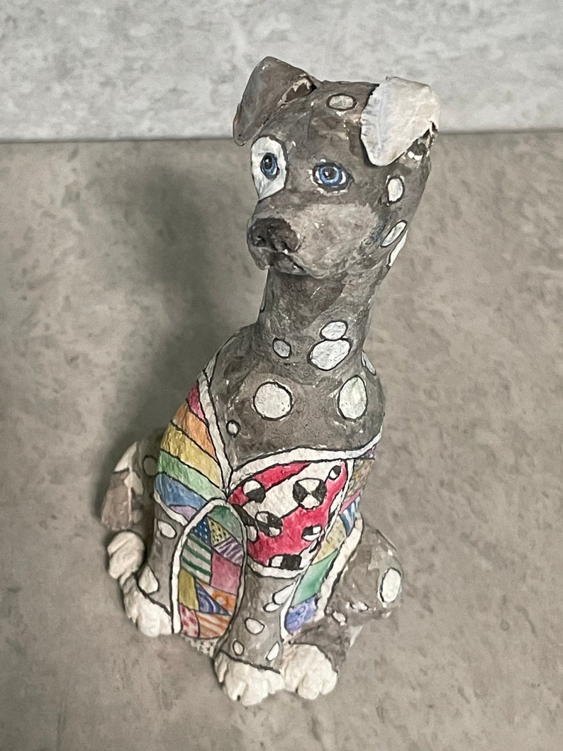 Gray Dog Made From Paper Mache and Tabasco Bottle Etsy