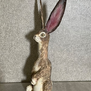 Small Paper Mache Rabbit Sculpture Made From Tabasco Bottle