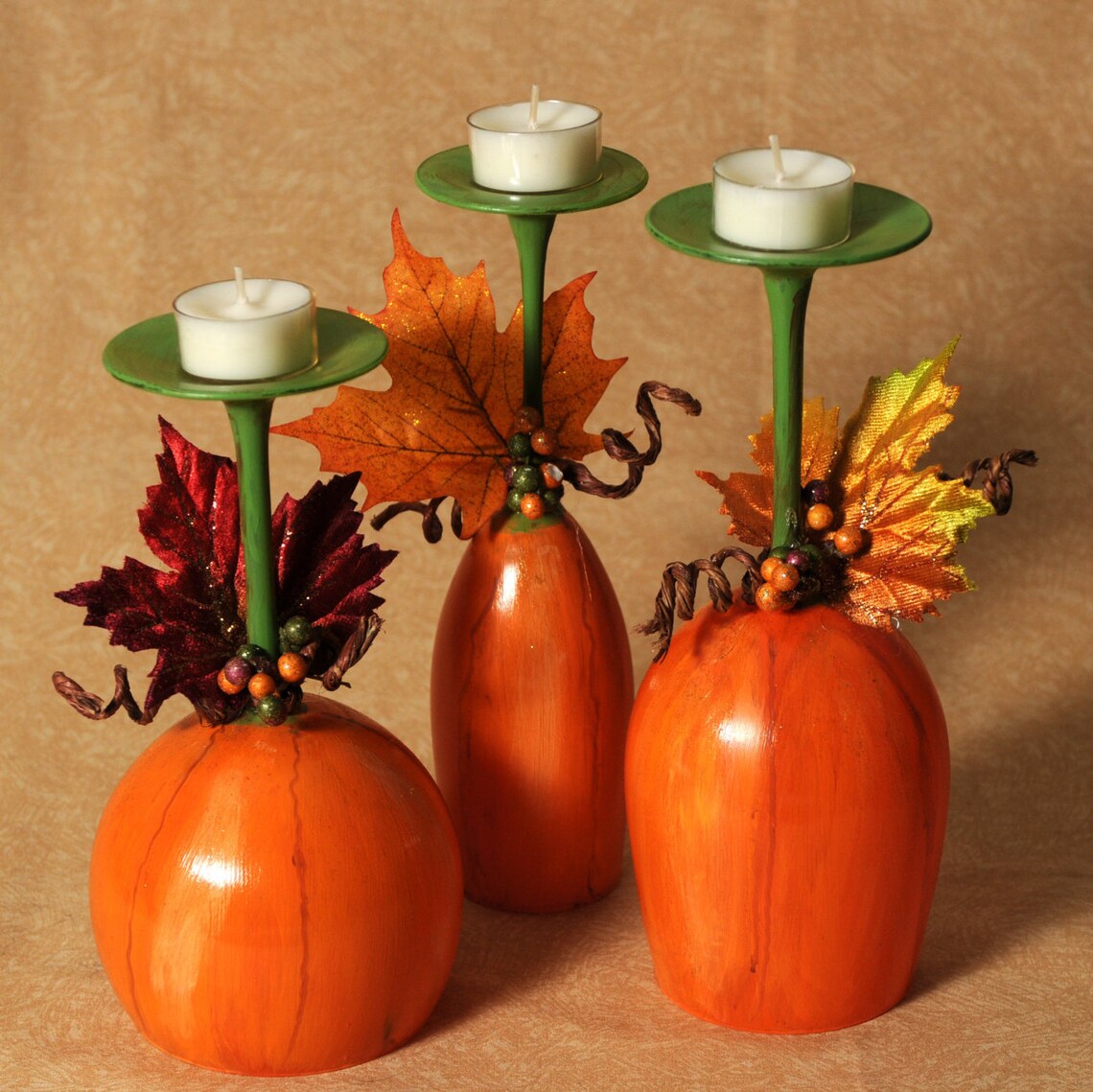 Pumpkin Candlestick Wine Glass Etsy