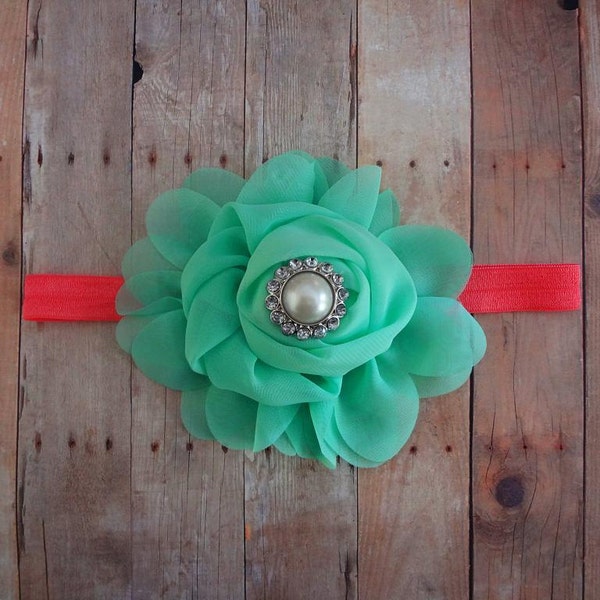 Aqua/Turquoise Chiffon Headband, Baby Headbands, Girls Headbands, Infant Headbands, Baby Girl Headbands