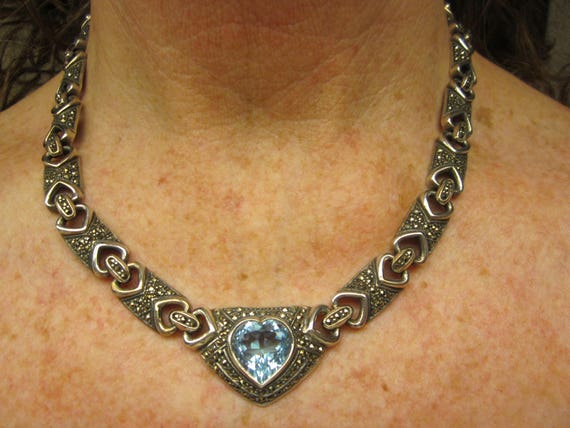 Stunning VICTORIAN Vintage MARCASITE Necklace Han… - image 1