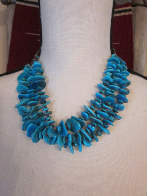 Vtg NAVAJO Turquoise Necklace Native American Hand
