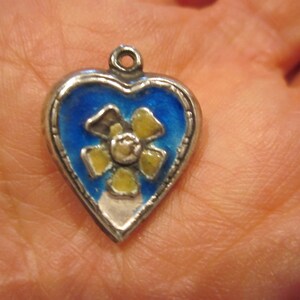 Rare Vintage Puffy Heart Charm Sterling Silver Enamel Puffy Heart Charm Made for Bracelet or Necklace Handmade Flower Mid Century SOLD AS IS