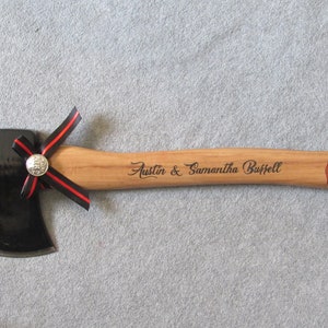 Personalized Wedding Firefighter Axe With Thin Red Line Bow image 6