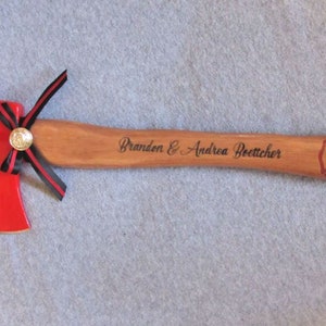 Personalized Wedding Firefighter Axe With Thin Red Line Bow image 4