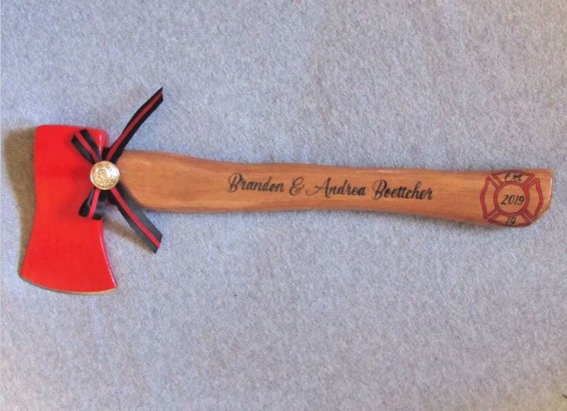 Personalized Wedding Firefighter Axe With Thin Red Line Bow image 4