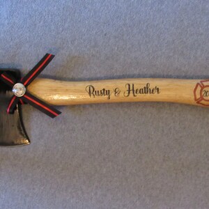 Personalized Wedding Firefighter Axe With Thin Red Line Bow image 9