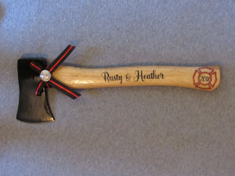 Personalized Wedding Firefighter Axe With Thin Red Line Bow image 9