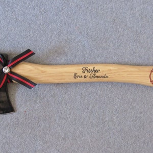 Personalized Wedding Firefighter Axe With Thin Red Line Bow image 5