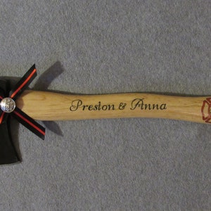 Personalized Wedding Firefighter Axe With Thin Red Line Bow image 8