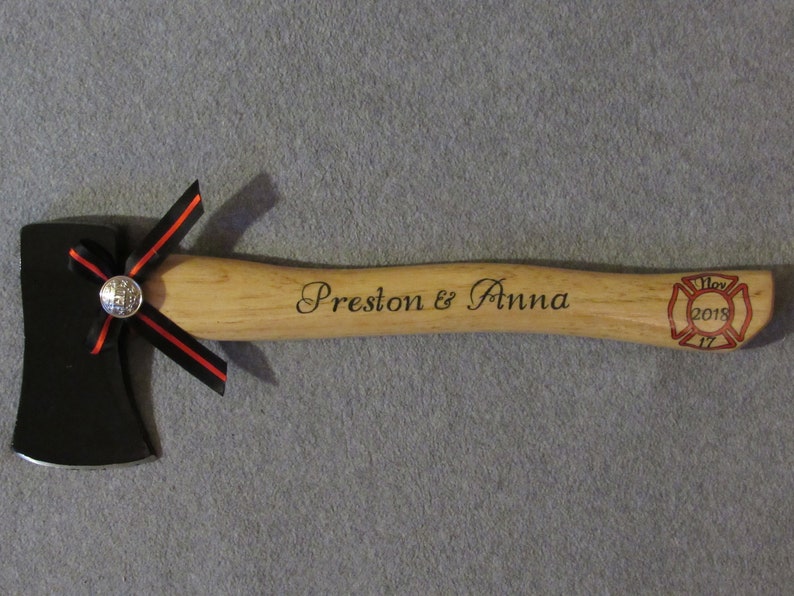 Personalized Wedding Firefighter Axe With Thin Red Line Bow image 8