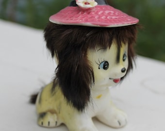 Vintage Adorable Fur Trimmed California Creations Puppy Figurine by Bradley Japan