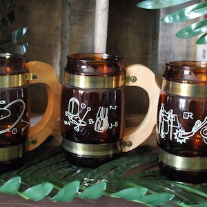Set of 3 Fabulous Vintage Barrel Mugs Wooden Handled Steins with Cowboy Motifs by Siesta Ware