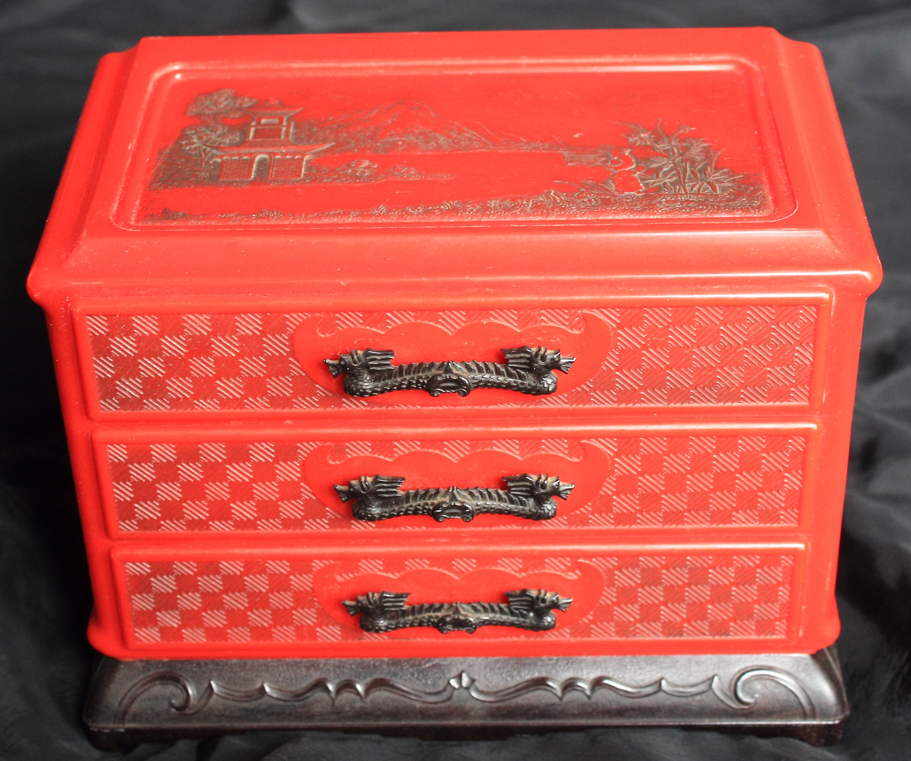 Vintage Celluloid Jewelry Box Asian Motif Plastic Etsy