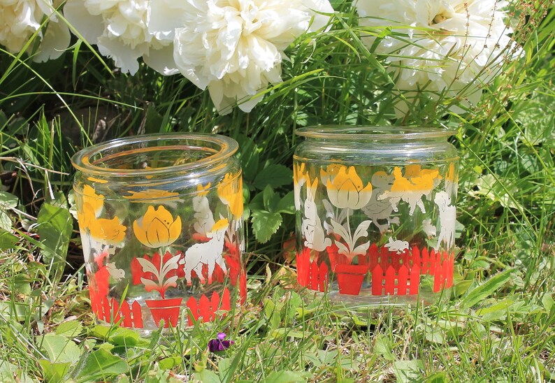 Adorable Pair of Vintage Glass Canisters Containers by Anchor Hocking