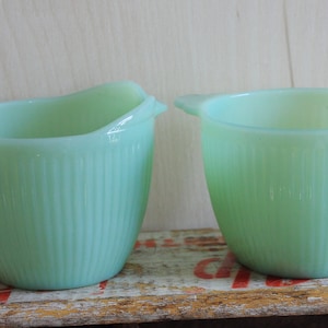 Gorgeous Vintage Opaque Green Jane Ray Creamer Open Sugar Bowl Jadeite Creamer and Sugar by Fire King