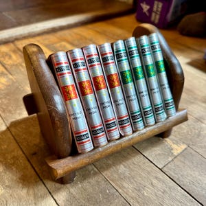 Set of 8 vintage bookish coasters, encyclopedia bookshelf coasters