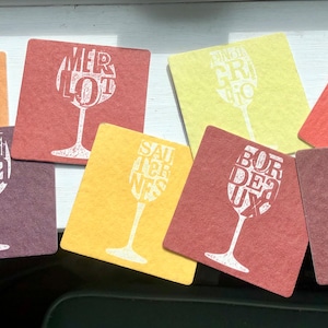 Fabulous Vintage Set of 8 Beer Mats Different Wine Varieties Mod Drip Mats Cardboard Collectible Coasters