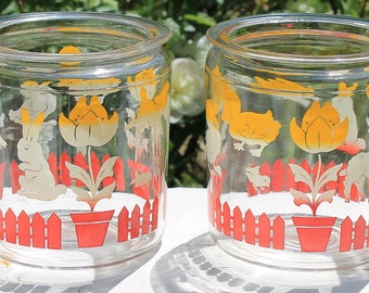 Adorable Pair of Vintage Glass Canisters Containers by Anchor Hocking