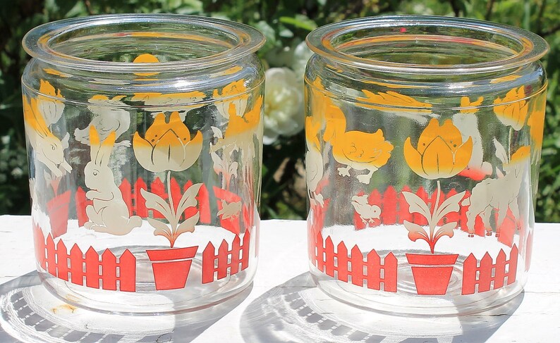 Adorable Pair of Vintage Glass Canisters Containers by Anchor Hocking