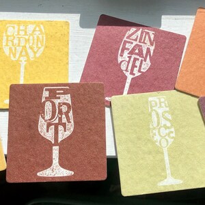 Fabulous Vintage Set of 8 Beer Mats Different Wine Varieties Mod Drip Mats Collectible Cardboard Coasters