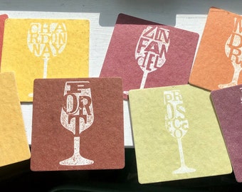Fabulous Vintage Set of 8 Beer Mats Different Wine Varieties Mod Drip Mats Collectible Cardboard Coasters