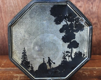 Fabulous Vintage Lithographed Biscuit Tin Courting Couple 1920's Octagon Cookie Container by National Biscuit Company