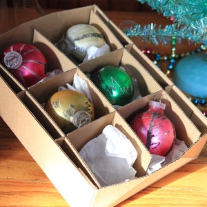 Lovely Vintage Set of 5 Christmas Tree Ornaments Gorgeous Mica Decorated Glass Balls Made in West Germany