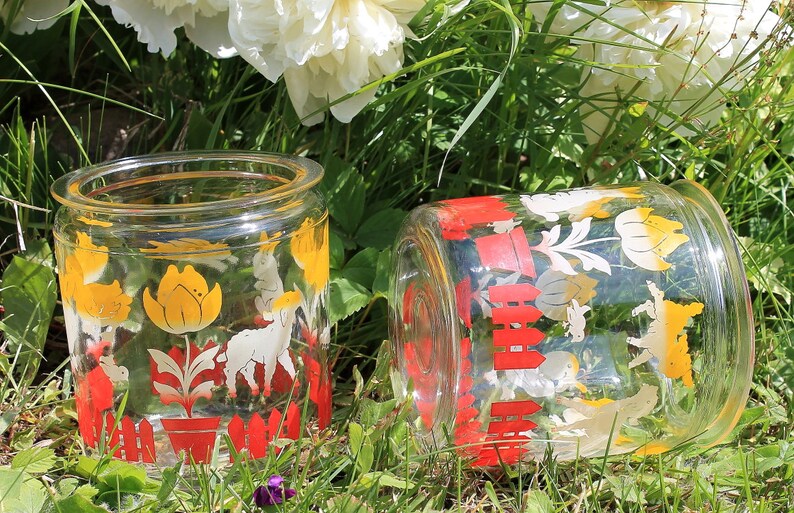 Adorable Pair of Vintage Glass Canisters Containers by Anchor Hocking