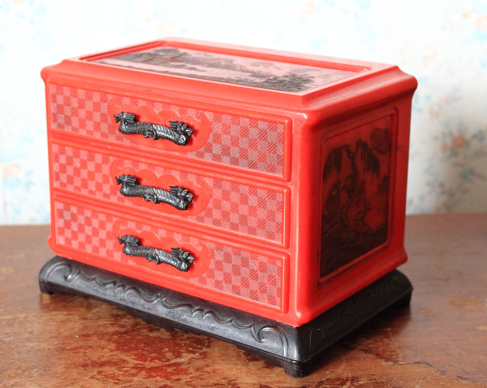 Vintage Celluloid Jewelry Box Asian Motif Plastic Etsy