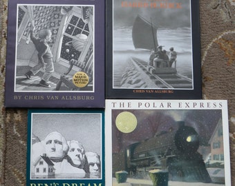 4 Chris Van Allsburg books The Polar Express, Zathura, Ben's Dream, The Mysteries of Harris Burdick