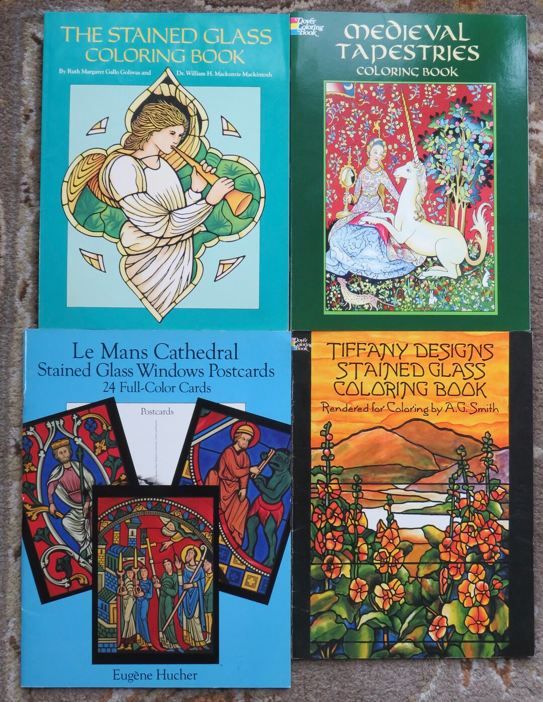 3 Coloring Books & 1 Postcard Book Le Mans Cathedral Stained Glass
